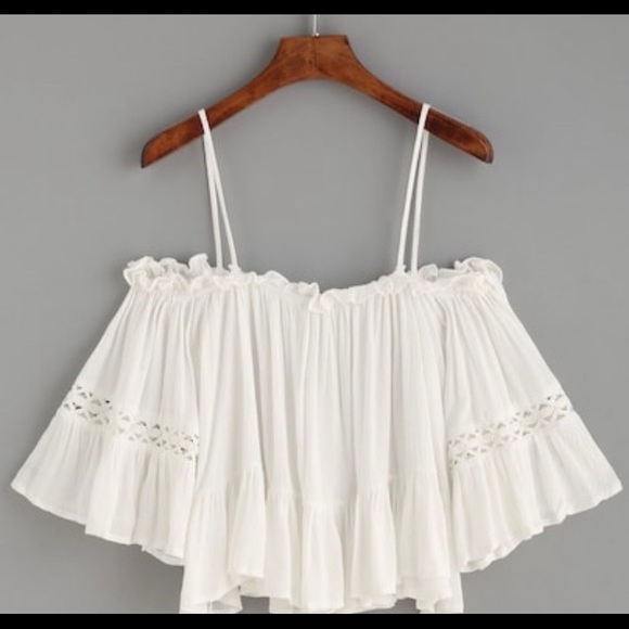 Tops - Woman’s crochet off the shoulder Ruffle Hem Tops